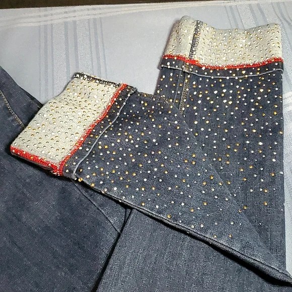 Nygard Luxe Denim Leggings w/ Rhinestone Fade Cuffed Bottoms - Size Small 6-8 - Picture 4 of 14